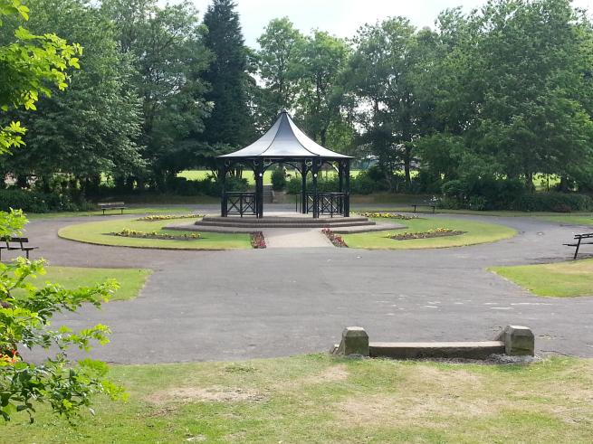 A bandstand in a park. 