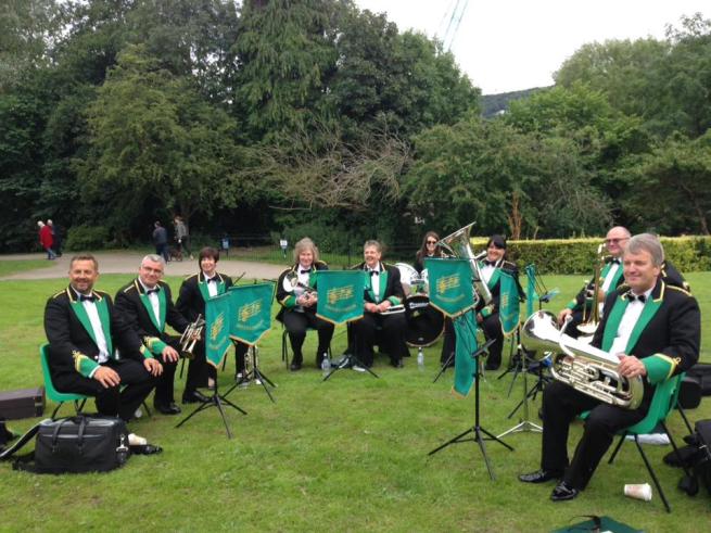 Musicians performing in a park. 
