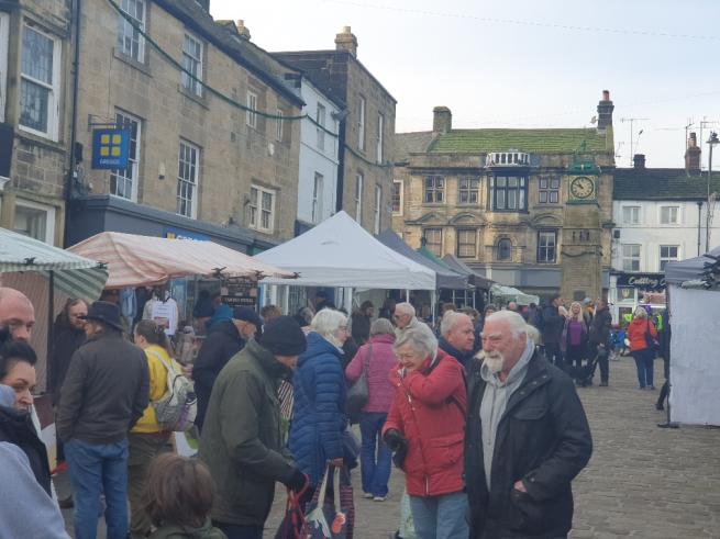 A busy Otley Market Square during Otley Farmers Market