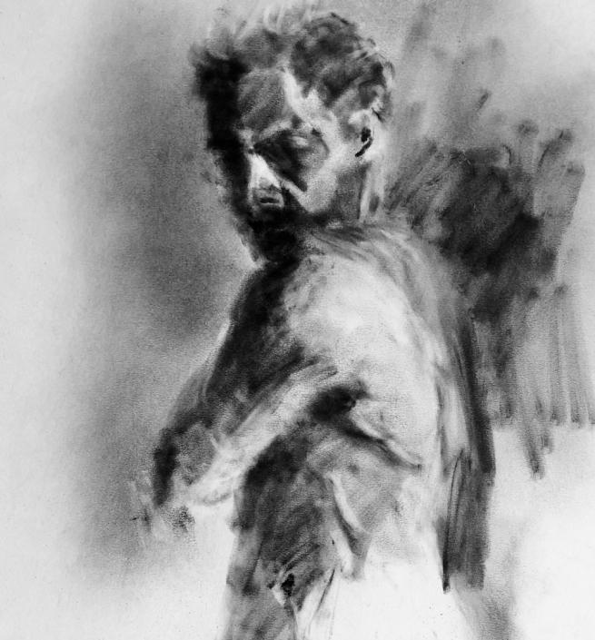 Life Drawing of a male torso and head completed in charcoal on paper