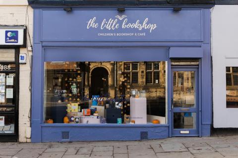 The Little Bookshop Shop Front in Chapel Allerton  painted blue  front window display 