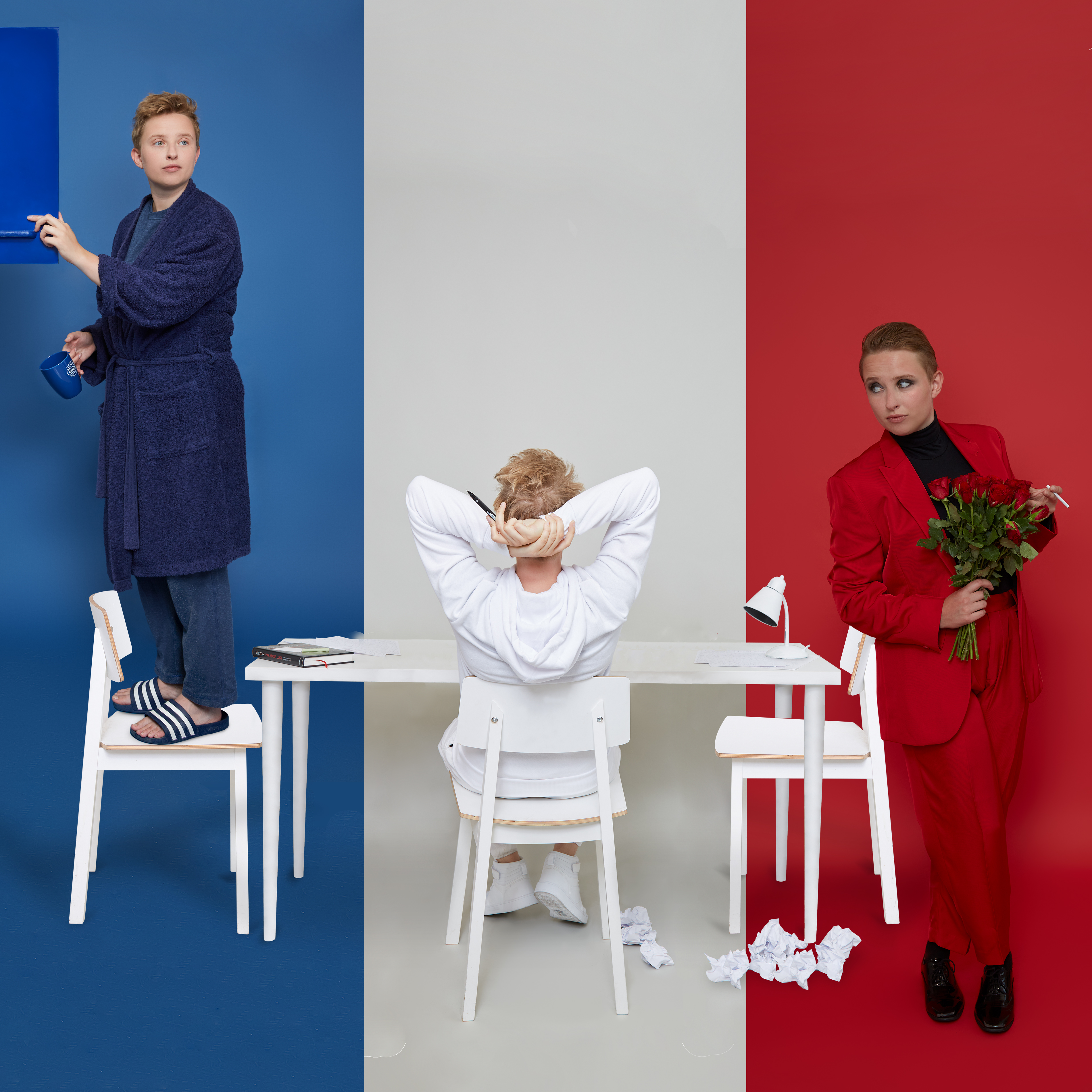 Performer Hannah Maxwell posing infront of a french flag