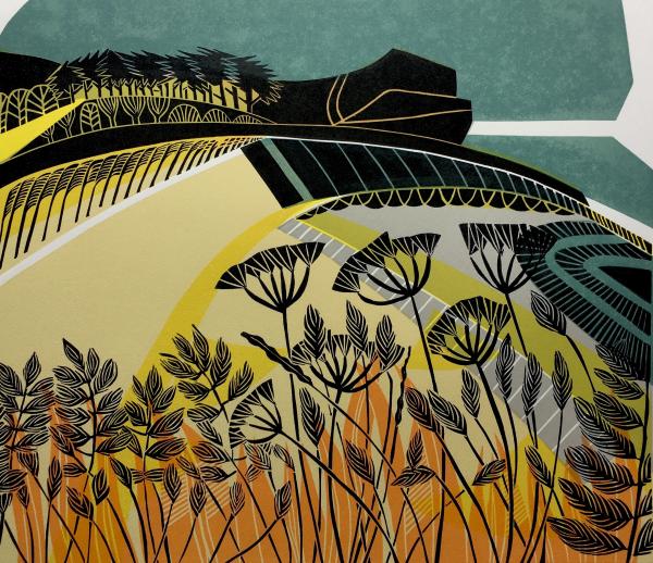 Colorful Seascape of Budleigh Beach by printmaker Cathy King