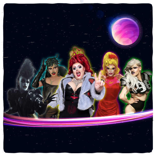 Pixie Polite, Charra Tea, Lady HD, Thistle Thing, King Confuza stars of Queerious Cabaret