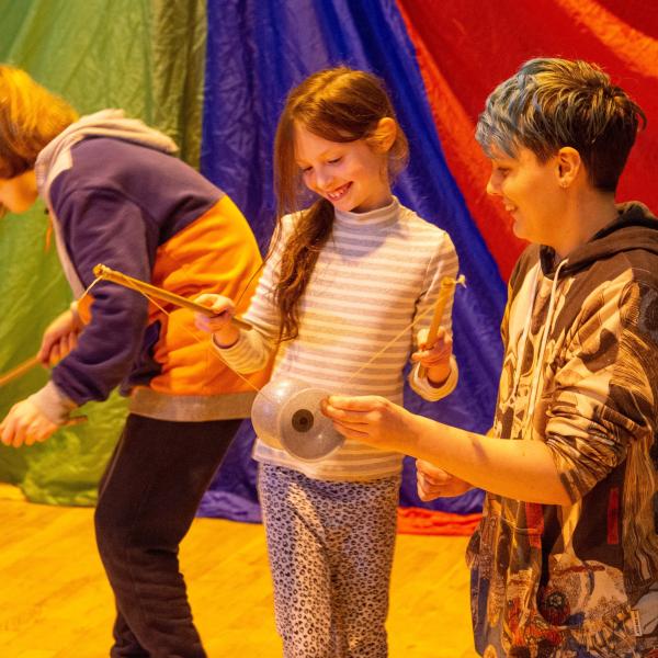 A girl learning diabolo in a Circus Club class