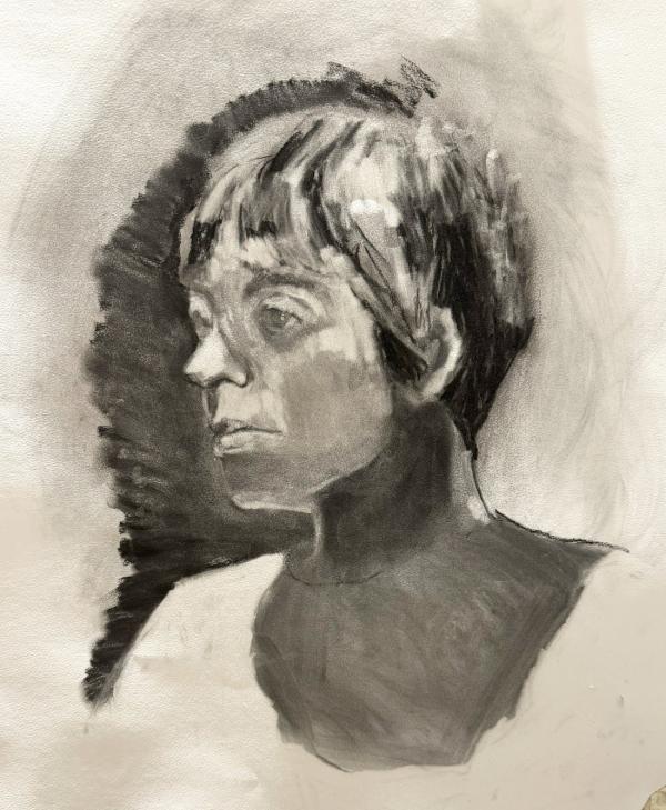 Charcoal portrait drawing of a women