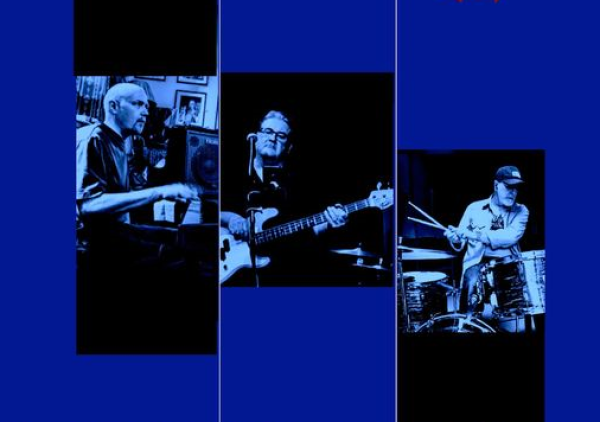 The three members of the Rhythm Section band with instruments
