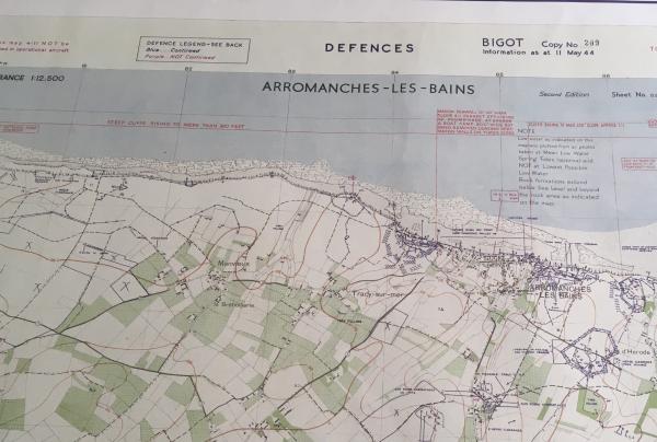A detailed map of a part of the coastline of France 1944.