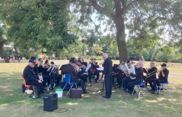 SoundTrack Brass performing in the park. 