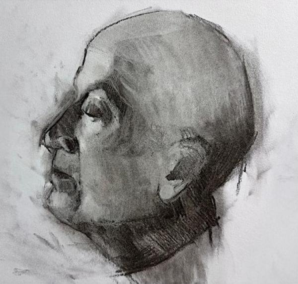 Image shows a charcoal drawing 