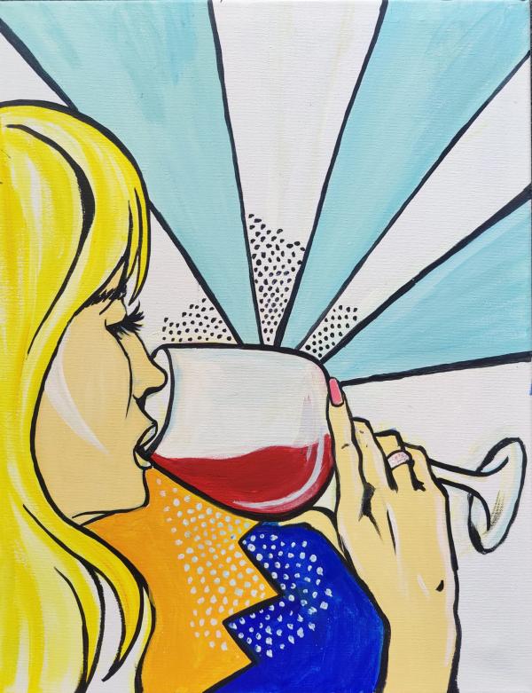 painting woman drinking