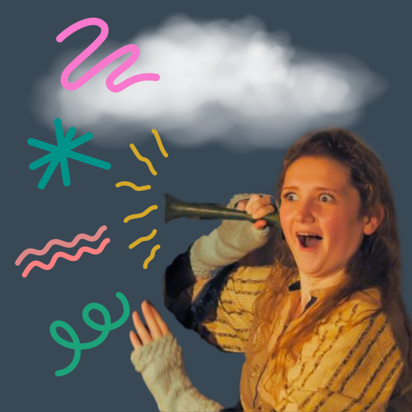 A person holding an ear trumpet listening to magic