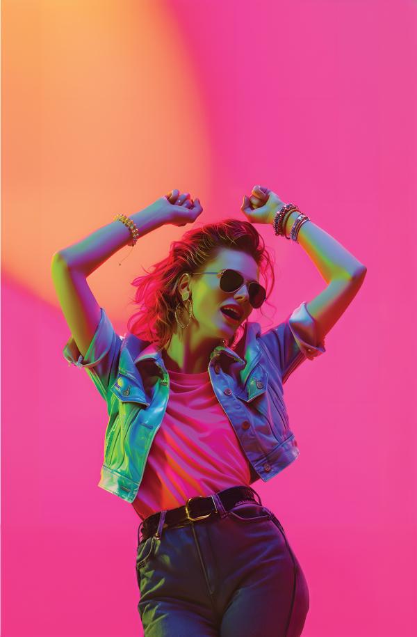 women dressed in 80's attire dancing