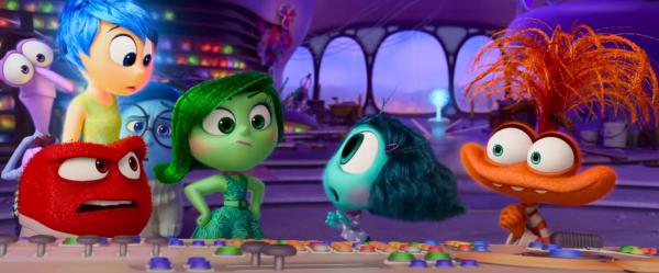 In anitmation sytle the charcaters of Inside Out stand looking at one of their peers