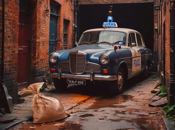 A police car at the scene of a crime