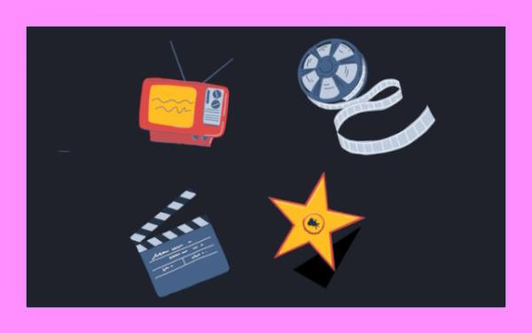 An illustration of four film related items.