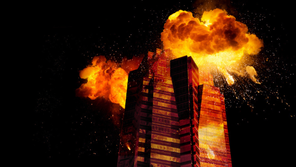 An image of a building on fire