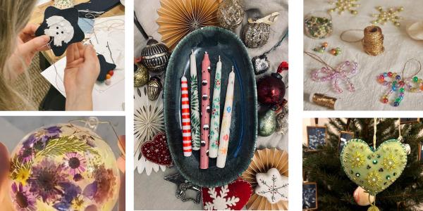 Image is on examples of crafts that can be made on the nights - flower baubles, felt baubles, beaded bows, painting candles