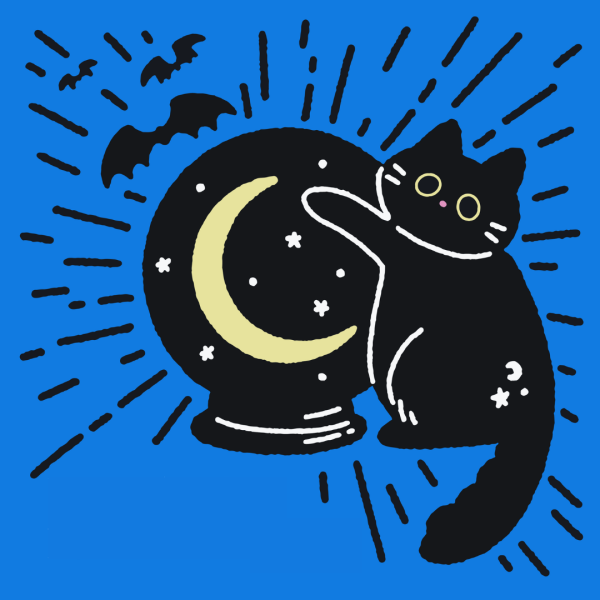 A black cat paws at a crystal ball