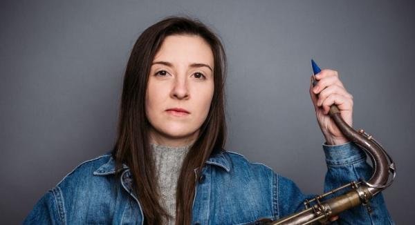 Emma Johnson with saxophone