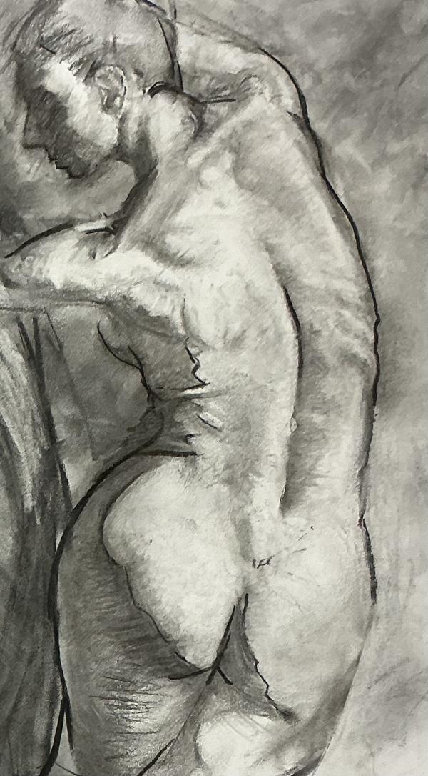 Charcoal Drawing of woman's back.