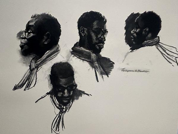 A charcoal sketch of 4 portraits