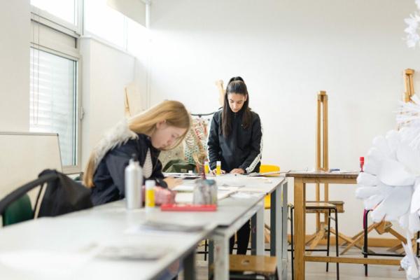 Image of students completing art projects in the art and design studio's at Leeds Sixth Form College