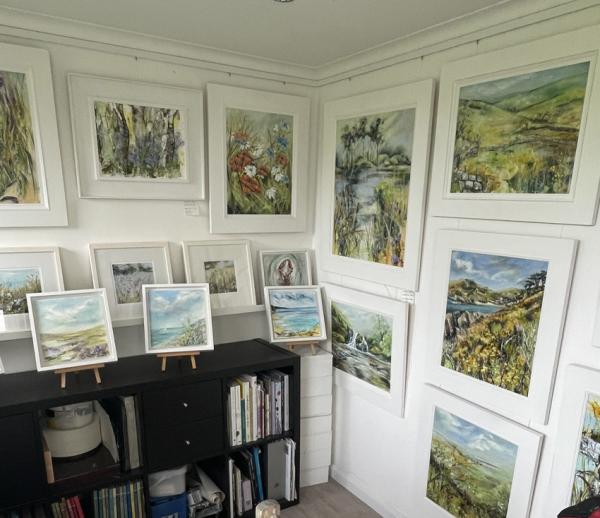 Picture of studio showing typical work by Clare Dean just one of the artists in Artists Around Wetherby Open Studios