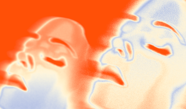 Two faces illuminated with a heatmap effect