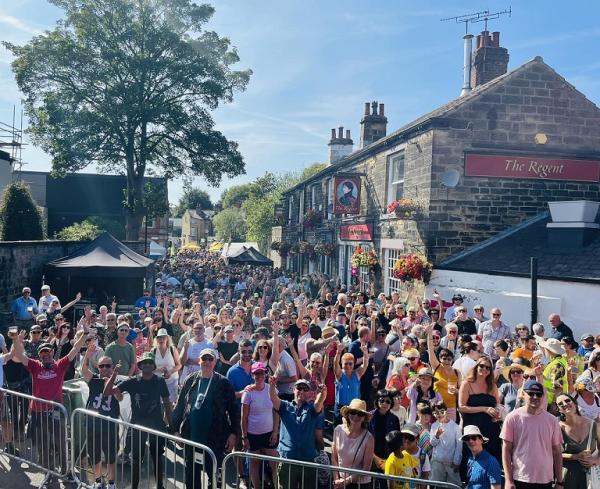 Crowd of people in Regent Street at the Chapel Allerton Festival Jazz Sunday