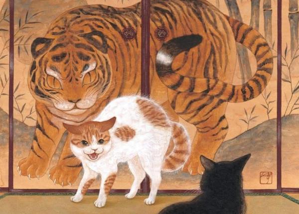 two cats and a tiger