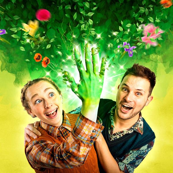 Two people stood side by side and one of the people has hand that is magically turning green
