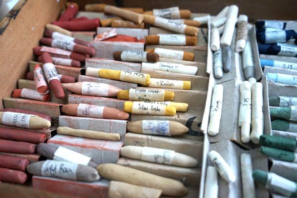 A tray of pastels made at the pastel making workshop with Old Mill Arts
