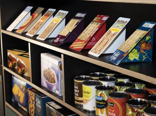 Shelves of food packaging on display in the M&S Archive