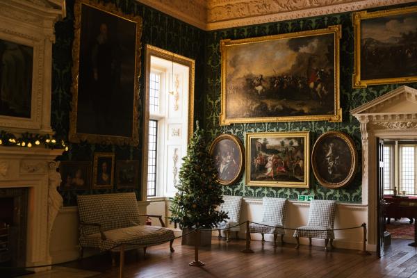 The Picture Gallery of Temple Newsam dressed with festive decorations.