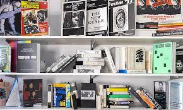 Books on a book shelf one that says black film British cinema 