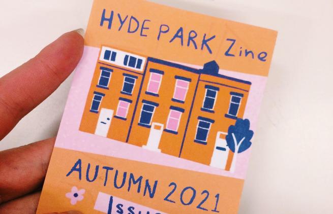 photo of a zine with illustrations of houses