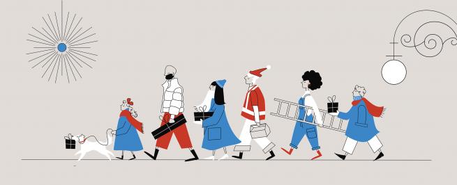illustration group of people walking in a line