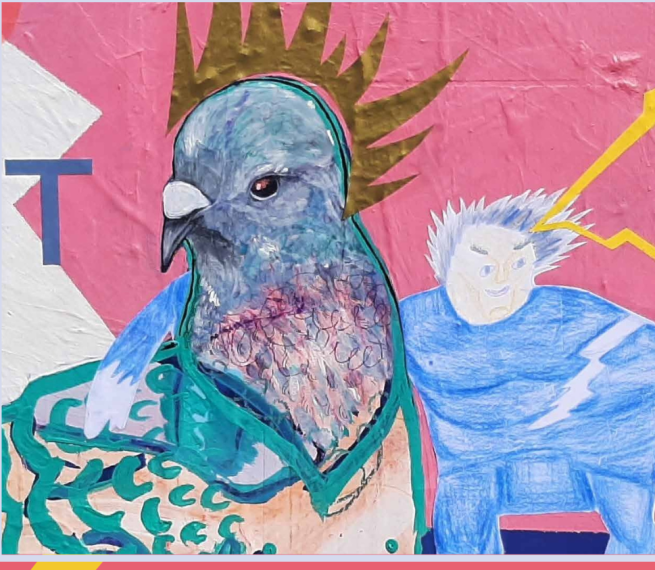 painted image of bird on pink background 