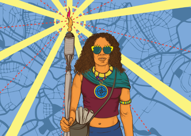 Illustration of woman holding a flame torch
