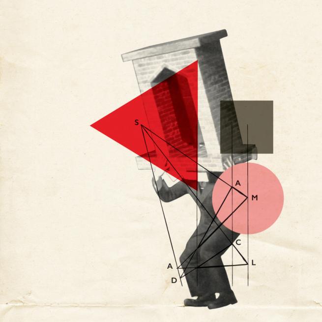 Collage of a Man with Red Triangle and Pink Circle