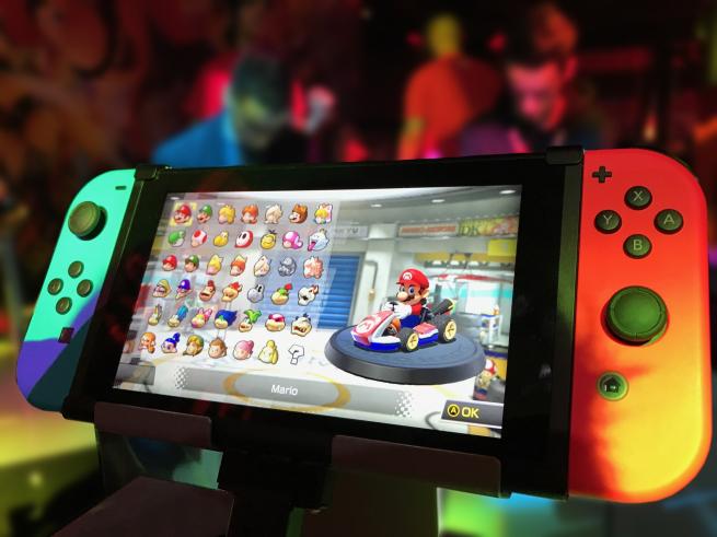 A Nintendo Switch showing Mario Kart