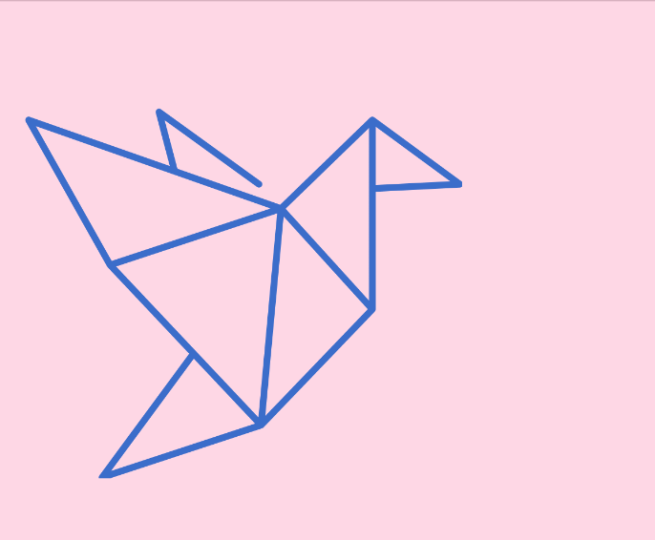 a simple vector picture of a blue origami bird on a pink background
