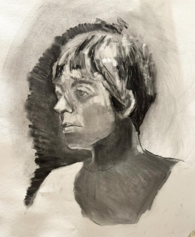 Charcoal portrait drawing of a women