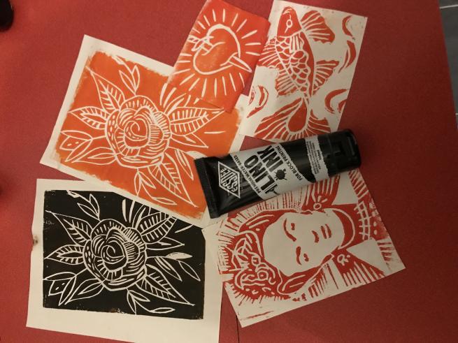 Examples of completed lino prints