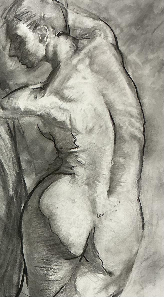 Charcoal Drawing of woman's back.