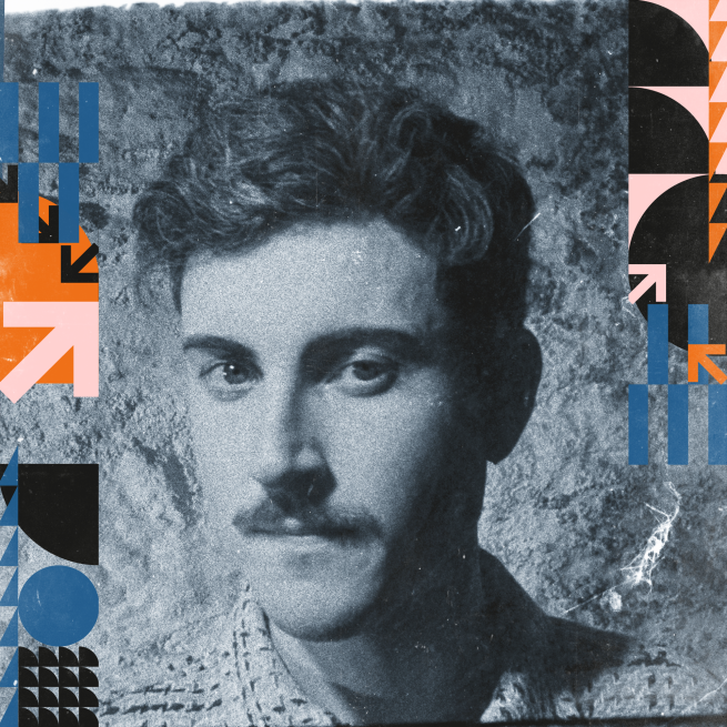 Elliott Galvin on a textured background
