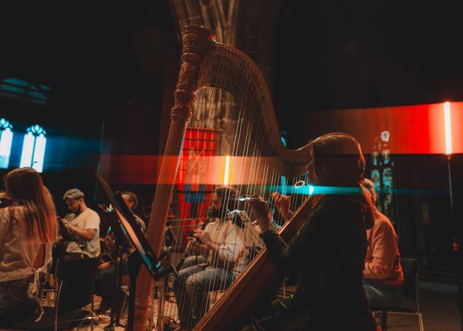 Photograph of an orchestra playing