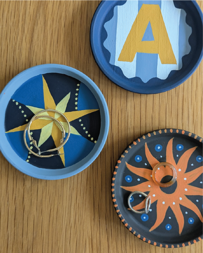 three hand painted trinket dishes