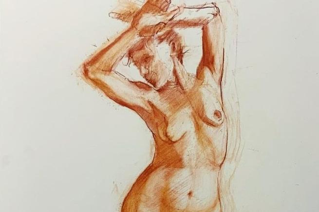 Sketch of a life model in orange